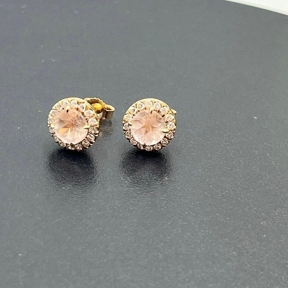 14K Rose Gold Round Prong Set Blush Morganite and Diamond Halo Stud Earrings